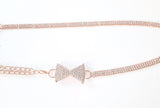 Rose Gold Rhinestone Belt with Bow Accents