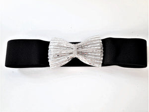 Stretch Belt With Large Rhinestone Bow