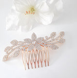 Pave Crystal and Flower Leaf Hair Comb