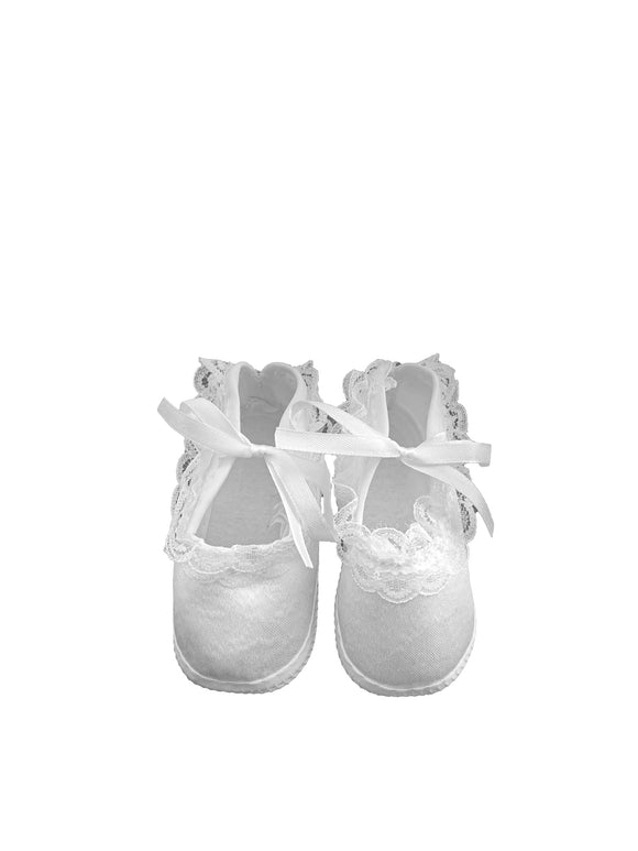 Baby Girls Satin Shoe with Lace Trim