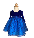 Baby Girl's Long-Sleeve Velvet Dress with Velvet Polka-Dots