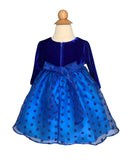 Baby Girl's Long-Sleeve Velvet Dress with Velvet Polka-Dots