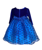 Baby Girl's Long-Sleeve Velvet Dress with Velvet Polka-Dots