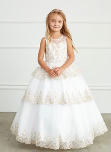 Pageant Dress with Tiered Skirt and Lace