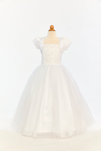 Full Length Dress With Pearl Bodice and Tulle Skirt
