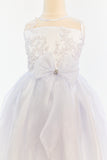 Floral Applique Mesh Bodice With Organza Skirt