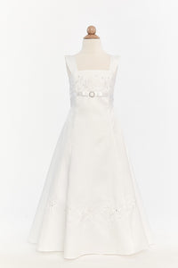Satin A-line Dress with Floral Leaf Embroidery