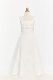 Satin A-line Dress with Floral Leaf Embroidery