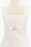 Satin A-line Dress with Floral Leaf Embroidery