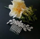 Pave Crystal and Flower Leaf Hair Comb