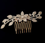 Pave Crystal and Flower Leaf Hair Comb