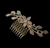 Pave Crystal and Flower Leaf Hair Comb