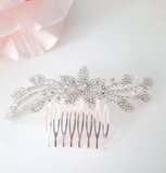 Pave Crystal and Flower Leaf Hair Comb