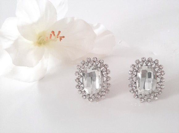 Oval Sparkle Halo Stud Earrings