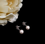 Single Pearl Drop Earrings With Crystals