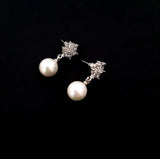 Single Pearl Drop Earrings With Crystals