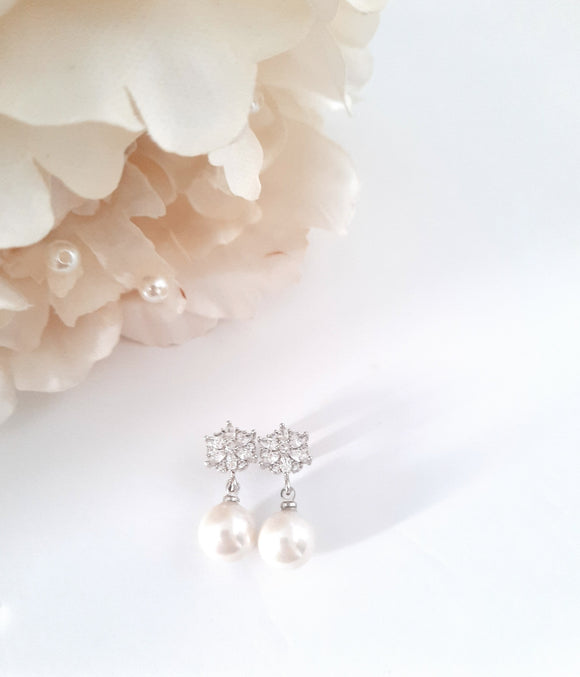 Single Pearl Drop Earrings With Crystals