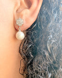 Single Pearl Drop Earrings With Crystals