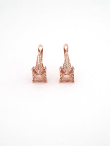 Rose Gold Square + Crystal Earrings