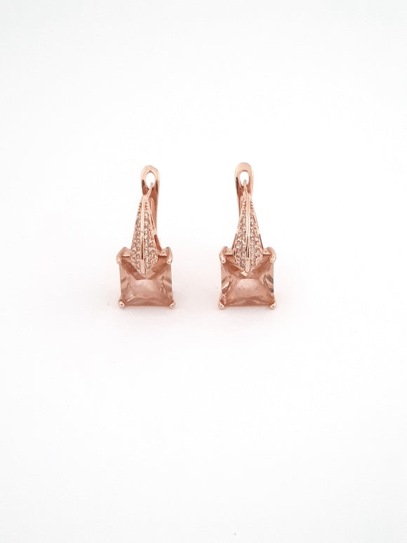 Rose Gold Square + Crystal Earrings