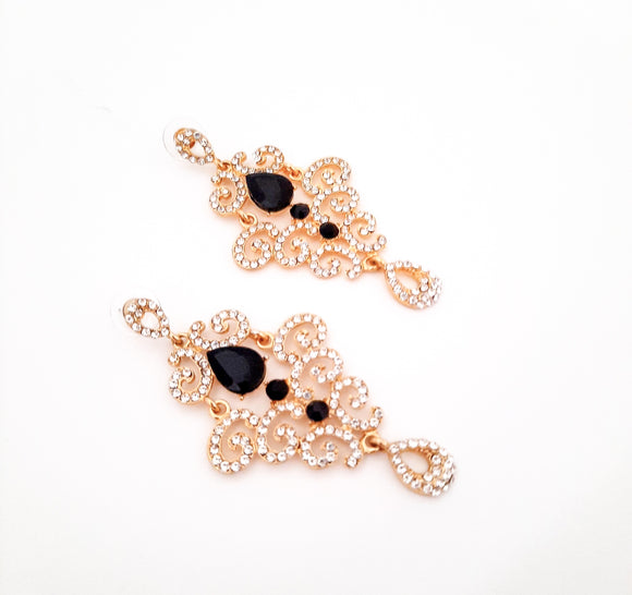 Black + Gold Chandelier Earrings