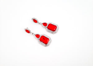 Triple Drop Earrings With Lustrous Red Stones