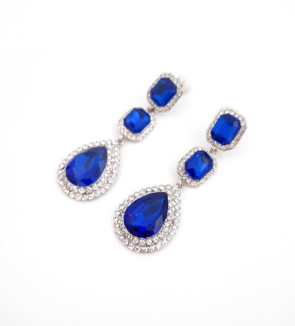 Triple Drop Earrings With Lustrous Royal Blue Stones