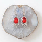 Red/Silver Pear Shape Drop Earrings