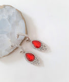 Red/Silver Pear Shape Drop Earrings