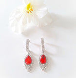 Red/Silver Pear Shape Drop Earrings