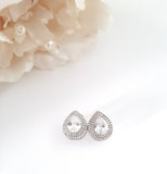 Crystal Pear Shaped Halo Stud Earrings