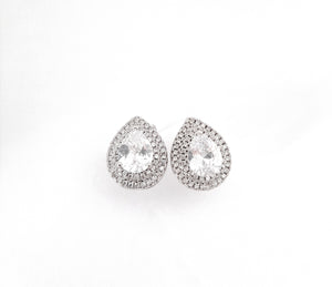 Crystal Pear Shaped Halo Stud Earrings