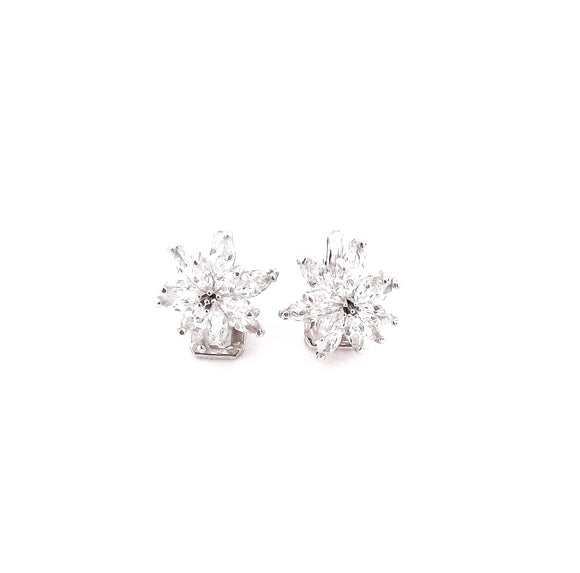 Floral CZ Crystal Earrings | Clip-On