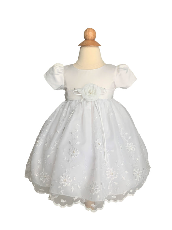 Infant/Toddler Dress With Satin Bodice and Floral Applique Skirt