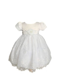 Infant/Toddler Dress With Satin Bodice and Floral Applique Skirt