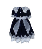 Infant/ Toddler Navy Velvet Dress with White Lace Trims