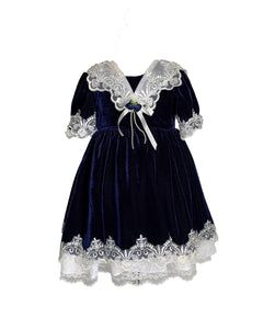 Infant/ Toddler Navy Velvet Dress with White Lace Trims