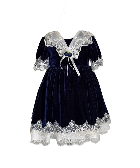 Infant/ Toddler Navy Velvet Dress with White Lace Trims