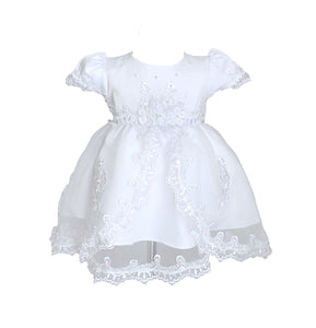 Baptism Dress With Organza Overlay and Lace Applique