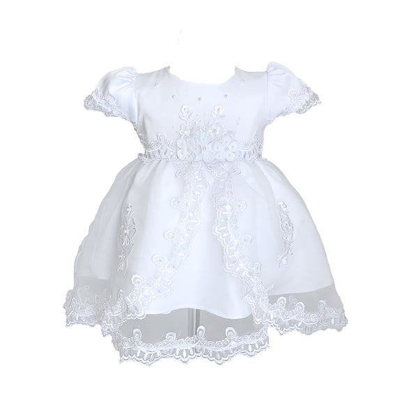 Baptism Dress With Organza Overlay and Lace Applique