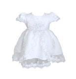 Baptism Dress With Organza Overlay and Lace Applique