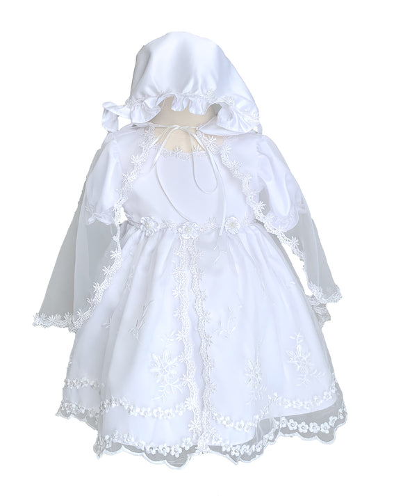 Baptism Dress With Cape and Lace Applique