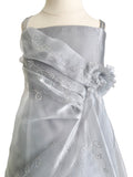 Organza Dress with Front Cascade Ruffle and Jeweled Detail