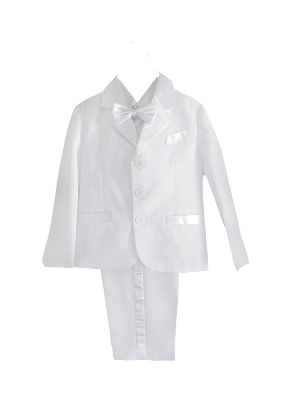 Boys Five Piece White Tuxedo Suit