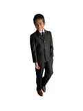 Boys 5 Piece Formal Suit In Olive Green With Pin Stripes