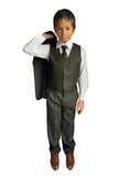 Boys 5 Piece Formal Suit In Olive Green With Pin Stripes