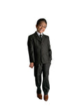 Boys 5 Piece Formal Suit In Olive Green With Pin Stripes