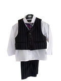 Boys 5 Piece Formal Black Suit With Striped Detailing