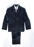 Boys 5 Piece Formal Black Suit With Striped Detailing