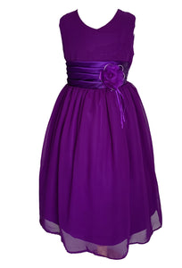 Chiffon Dress With Layered Satin Waistband